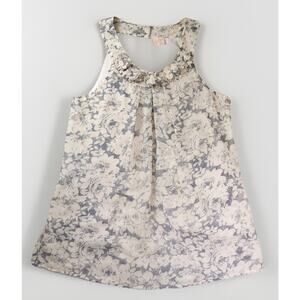 Adiva Women’s Sleeveless Blouse L Cream Gray Floral Ruffle Top